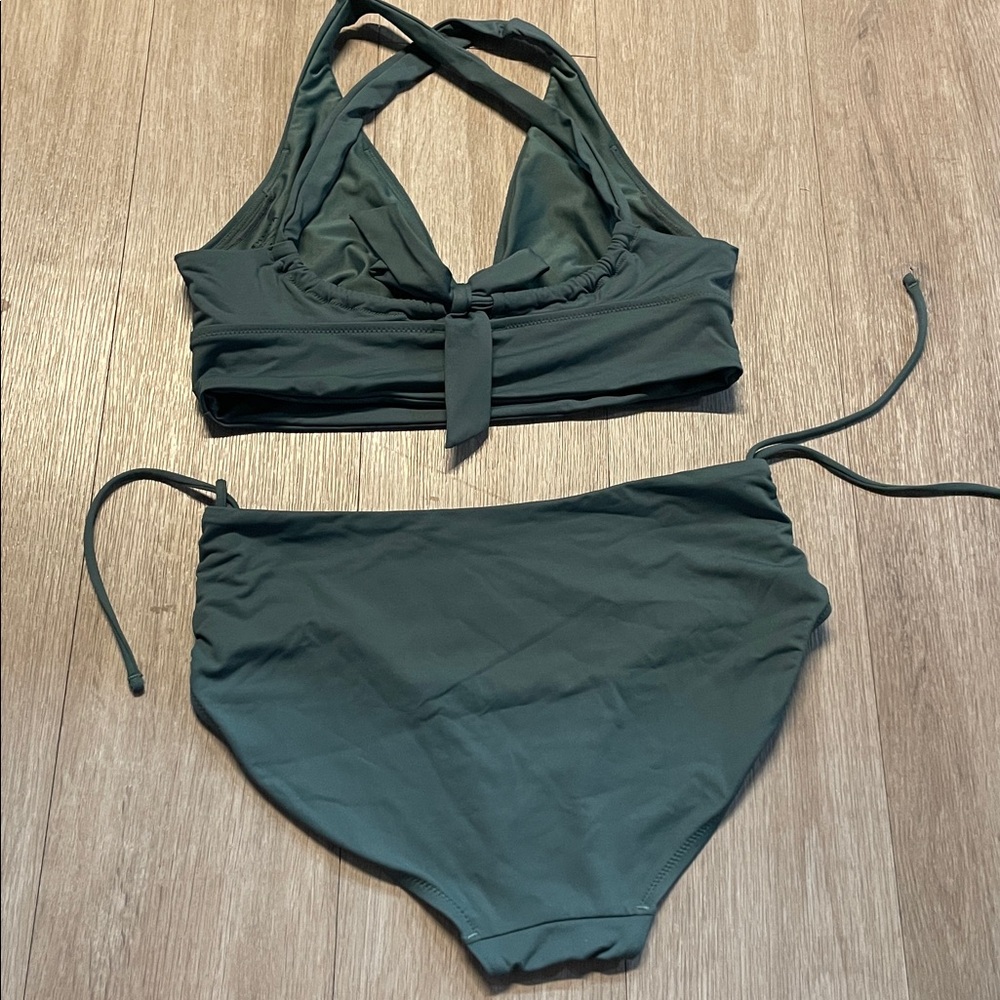 Athleta A-C Green Longline Plunge Bikini size small - Picture 6 of 6